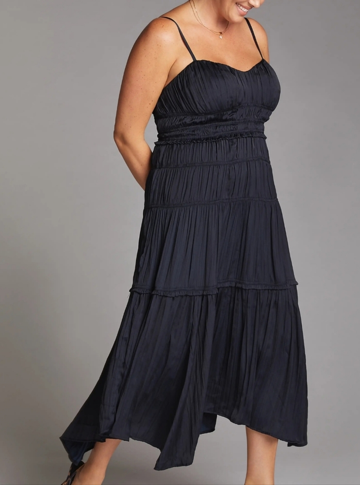Anthropologie Ruched Slip Dress - black